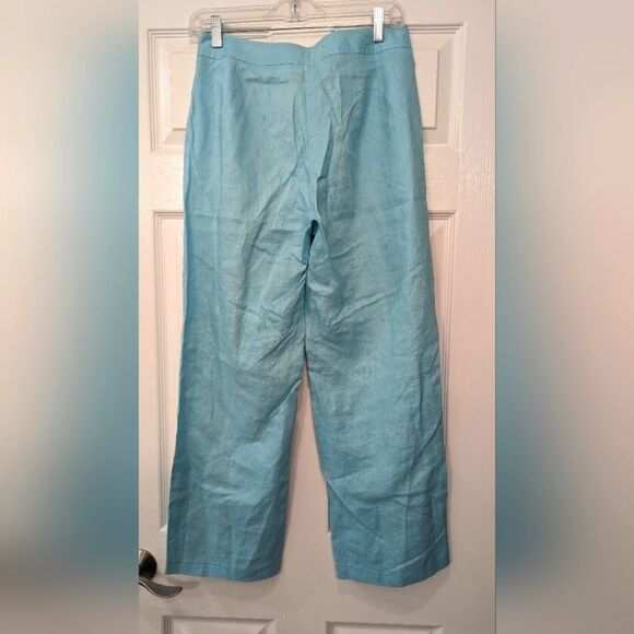 Liz Claiborne Audra Size 6 Linen Wide Leg Pants Beach Summer teal blue boho zip - Picture 2 of 10